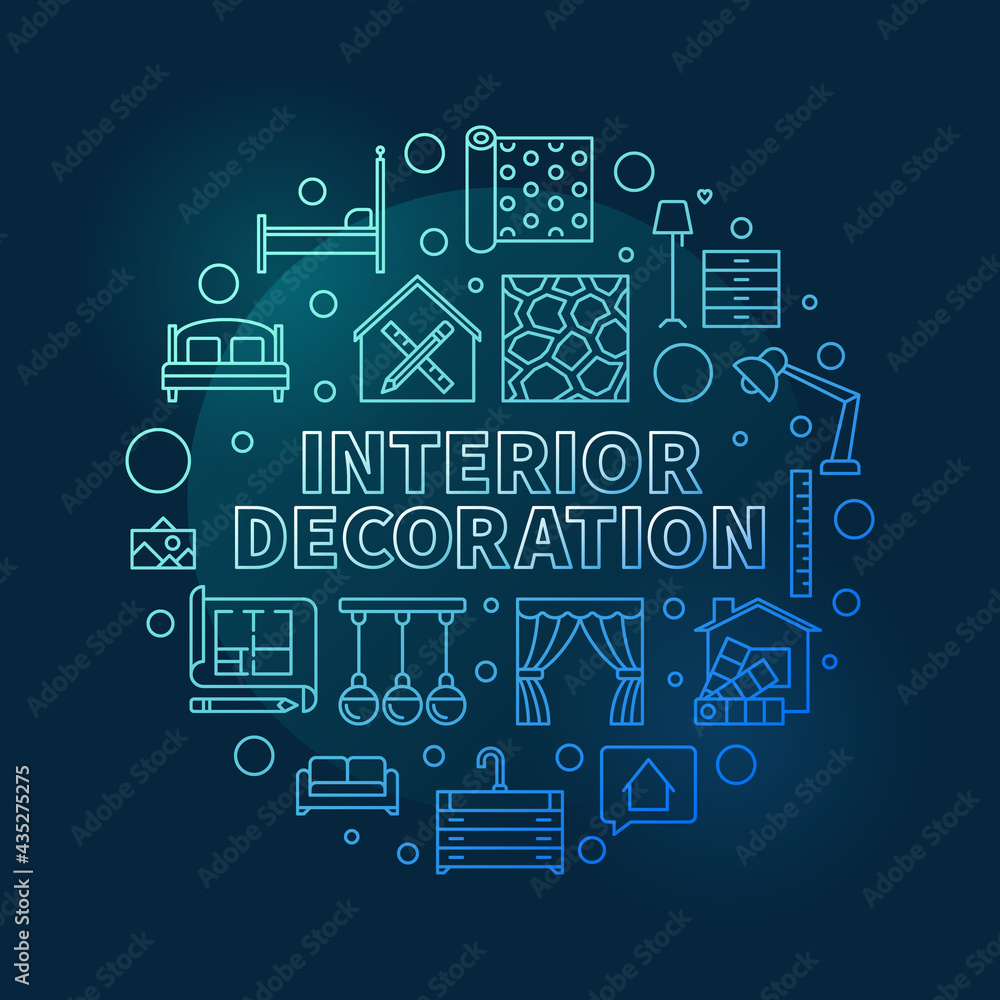 Vector Interior Decoration round blue linear illustration