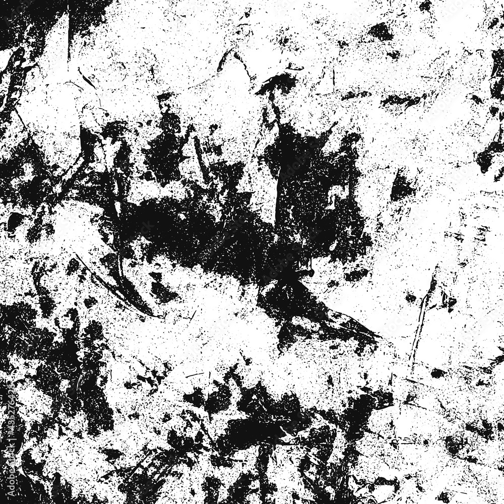 Grunge background black and white. Monochrome texture. Vector pattern of stone, chips, scuffs, snow, mountains. Abstract vintage surface
