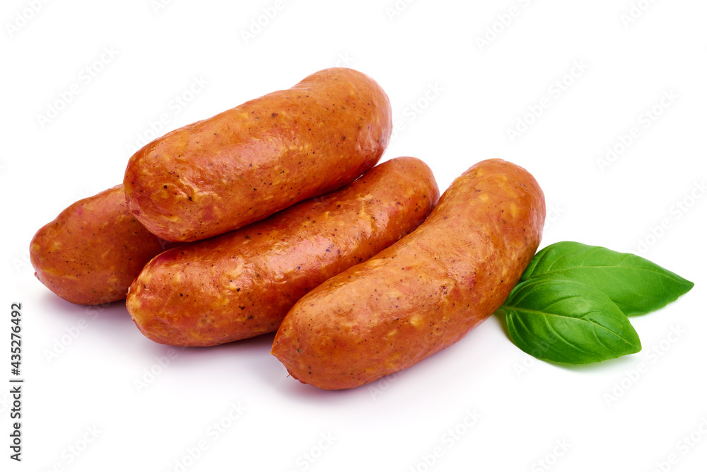Smoked pork sausages, isolated on white background. High resolution image. Smoked pork sausages, isolated on white background. High resolution image.