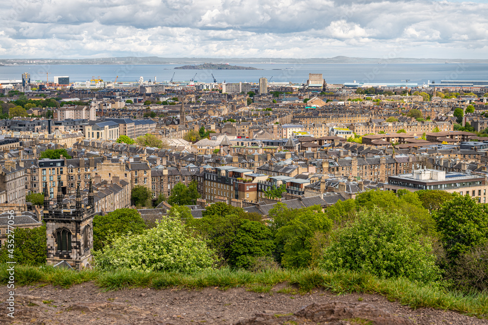 View of Edinburgh from Carlton Hill looking North at Leith, Scotland