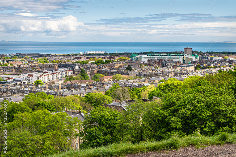 View of Edinburgh from Carlton Hill looking East towards the Easter Road Football Stadium, Scotland View of Edinburgh from Carlton Hill looking East towards the Easter Road Football Stadium, Scotland