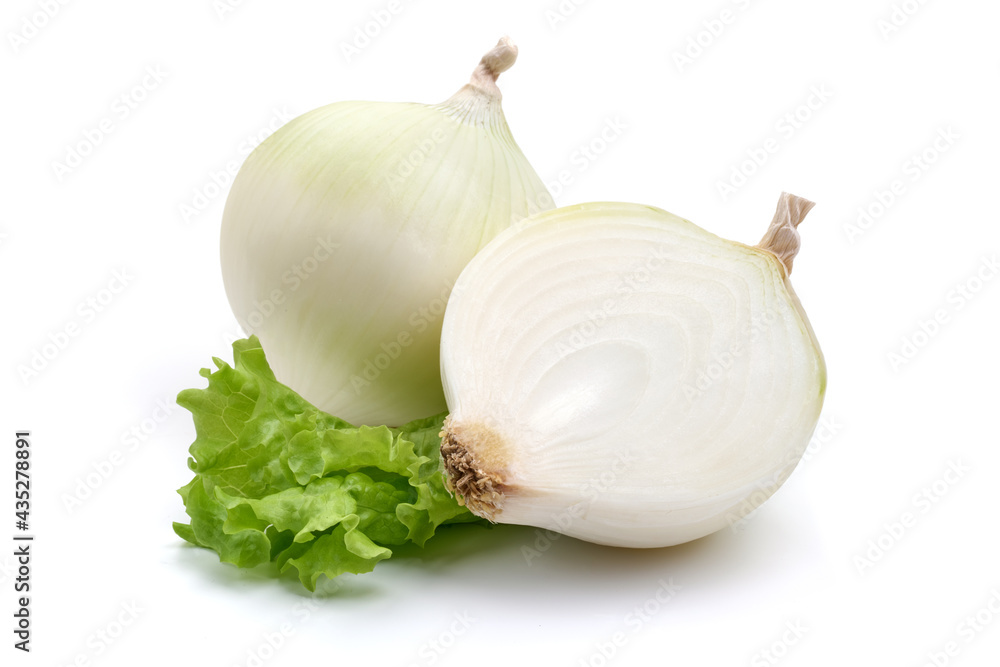 Fototapeta premium White onion with a half, isolated on white background. High resolution image.