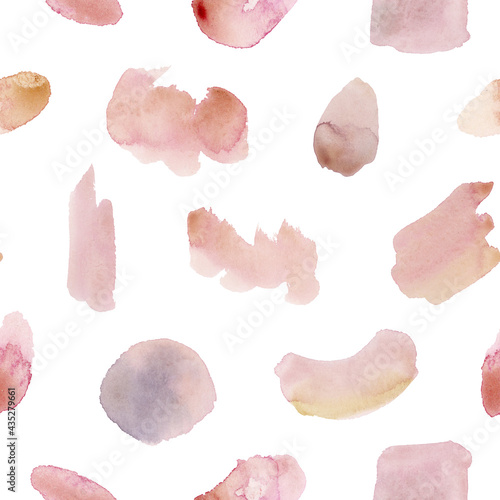 Watercolor peach pink blush abstract seamless pattern, Abstract shapes design elements clipart