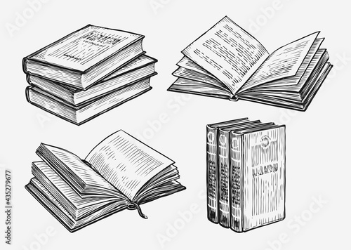 Books set sketch. Education concept vintage vector illustration