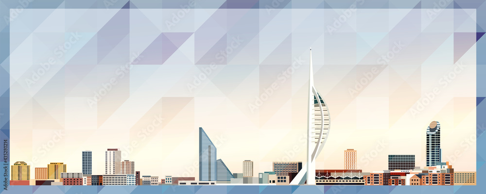 Portsmouth skyline vector colorful poster on beautiful triangular texture background