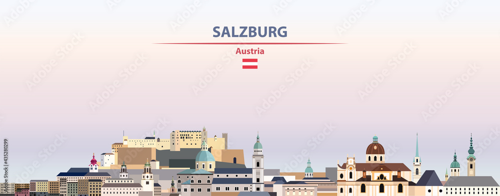Naklejka premium Salzburg cityscape on sunset sky background vector illustration