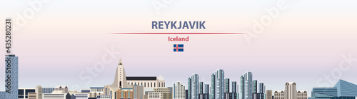 Reykjavik cityscape on sunset sky background vector illustration