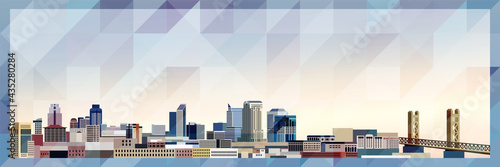 Sacramento skyline vector colorful poster on beautiful triangular texture background
