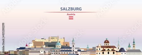 Salzburg cityscape on sunset sky background vector illustration