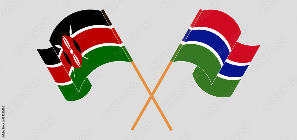 Crossed and waving flags of Kenya and the Gambia Crossed and waving flags of Kenya and the Gambia