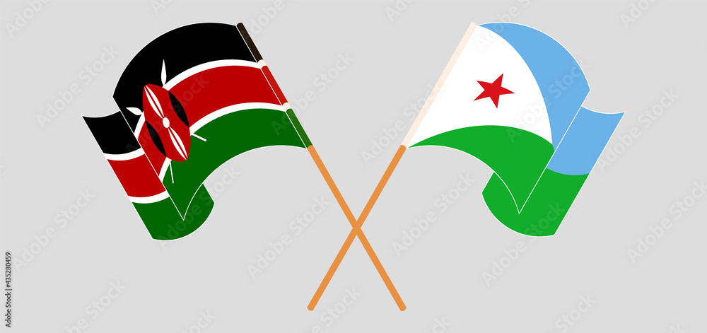Crossed and waving flags of Kenya and Djibouti Crossed and waving flags of Kenya and Djibouti