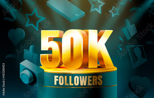 Thank you followers peoples, 50k online social group, happy banner celebrate, Vector