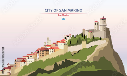 City of San Marino cityscape on sunset sky background vector illustration