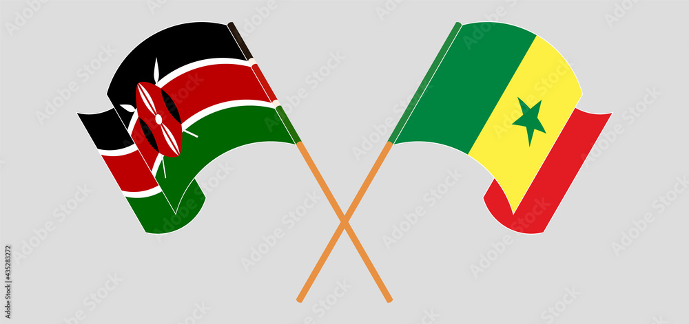 Crossed and waving flags of Kenya and Senegal Crossed and waving flags of Kenya and Senegal