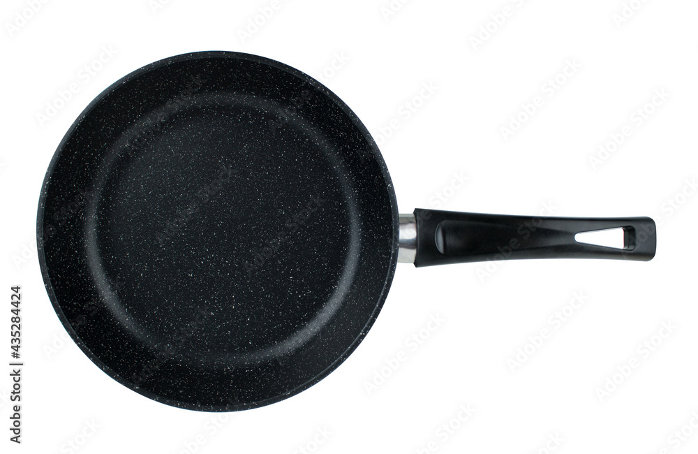 Frying pan with black marble coating on white background Frying pan with black marble coating on white background