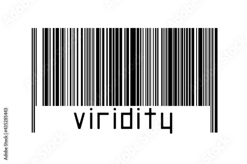 Digitalization concept. Barcode of black horizontal lines with inscription viridity photo