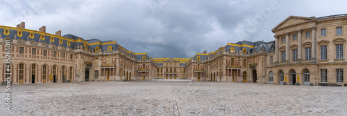 Versailles, France - 19 05 2021: Castle of Versailles. View of the facade of the Castle of Versailles from the Honor Square