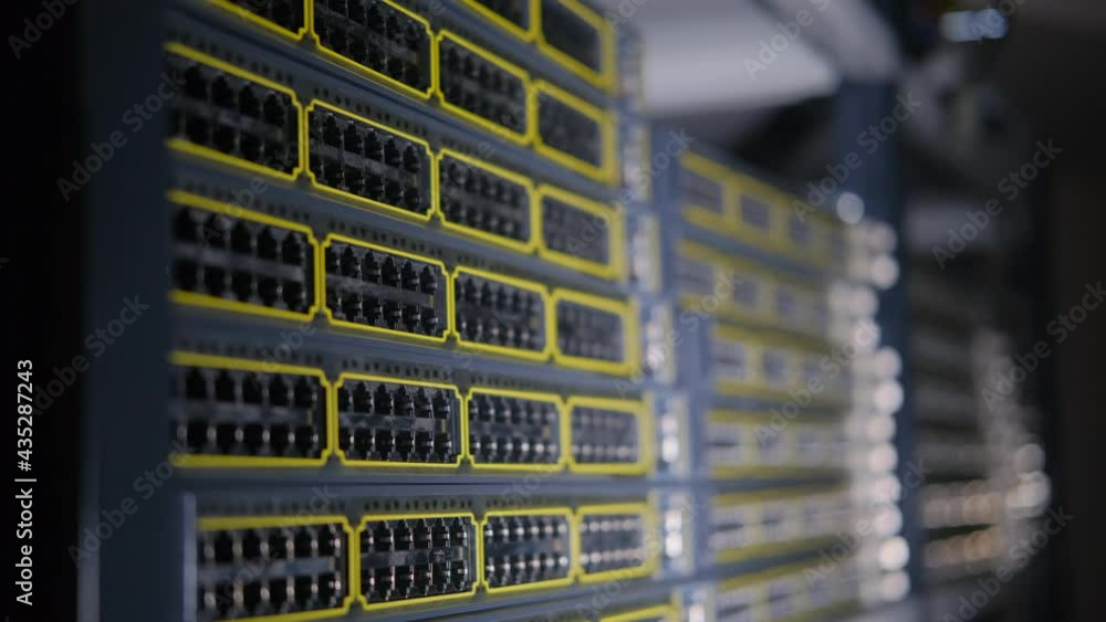 Network server equipment, switches without connected wires close up Network server equipment, switches without connected wires close up