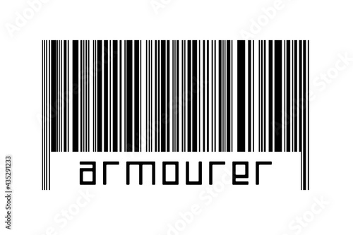 Digitalization concept. Barcode of black horizontal lines with inscription armourer photo