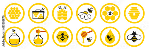 set with vector round honey jar labels