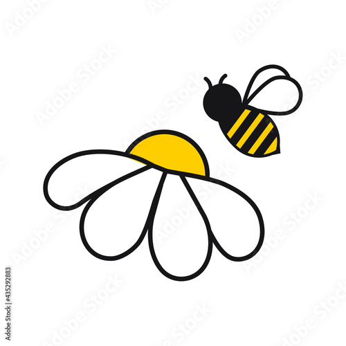 vector image of a bee on a chamomile flower at work collecting nectar color isolated on a white background