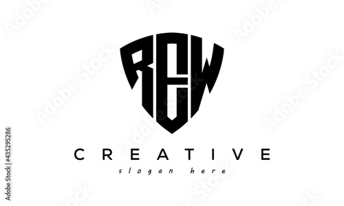 REW letters creative logo with shield	 photo