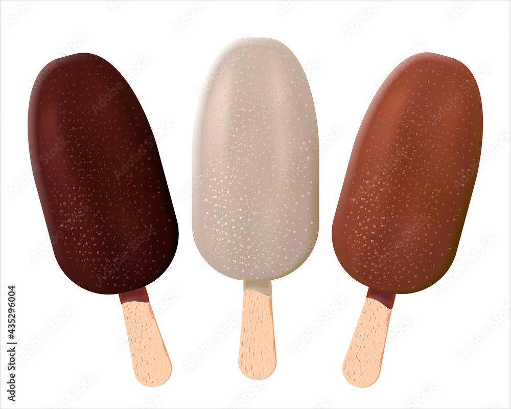 Chocolate covered ice cream Eskimo realistic illustration. Different
