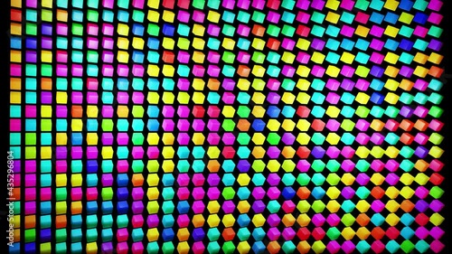 3d abstract simple geometric background with multicolor cubes flash neon light in 4k randomly. Smooth looped animation. Creative simple motion design background with 3d objects. VJ loop photo