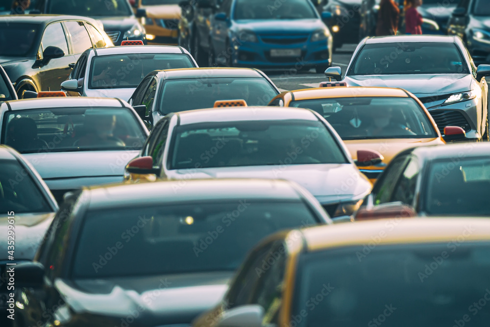 Rush hour in the city. Traffic jam on the road Rush hour in the city. Traffic jam on the road
