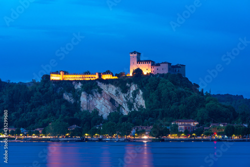 Rocca di Angera e lago Maggiore. Panorama notturno. Lombardia. Italia photo