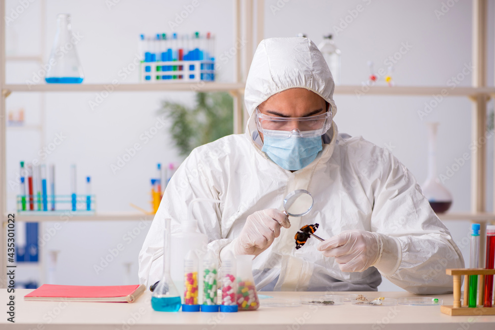 Young male chemist zoologist working at the lab during pandemic Young male chemist zoologist working at the lab during pandemic