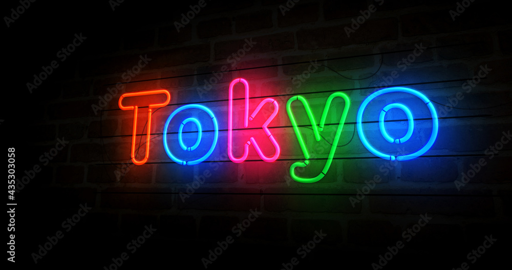 Tokyo symbol neon light 3d illustration