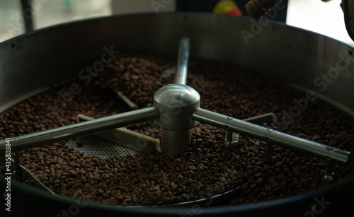 coffee beans cooling in roaster