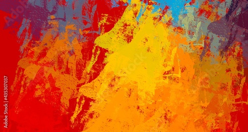 Modern art. Handmade background. Colorful pattern. Backdrop material. Wide brush. Painterly mix. Abstract. Color texture. 2d illustration. Wall painting. Canvas surface.