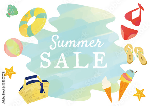 サマーセール  ファッションアイテム 水彩タッチデザイン