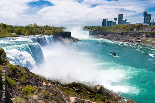 Niagara Falls and view of the Niagara River.