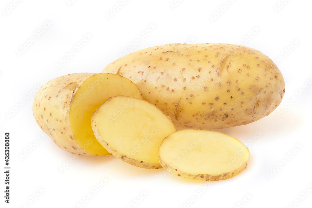 potato slide isolated on white background, macro