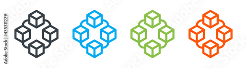 Cryptocurrency blockchain decentralized distributed network with blocks icon. Vector illustration
