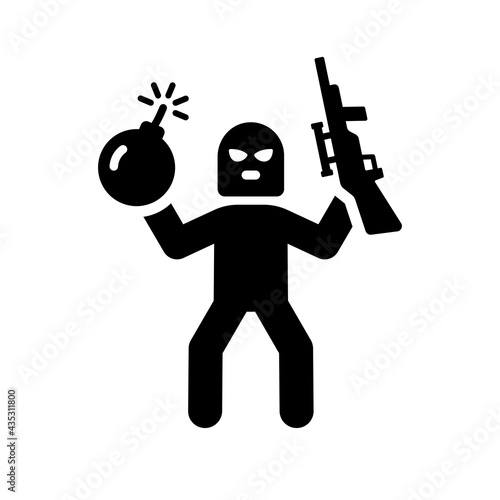 Terrorist with a bomb, terrorism icon symbol vector illustration
