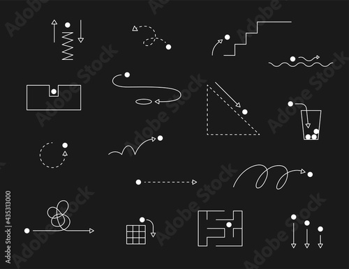 Simple lines expressing the physical movement of the small ball's position and movement path. Simple pattern design template.