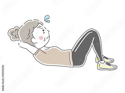 腹筋をする年配女性のイラスト