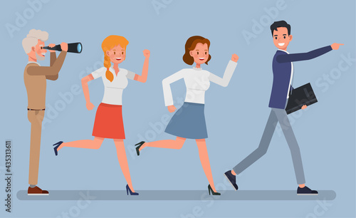 Concept of business vision for success. Businessmen and businesswomen character vector design.