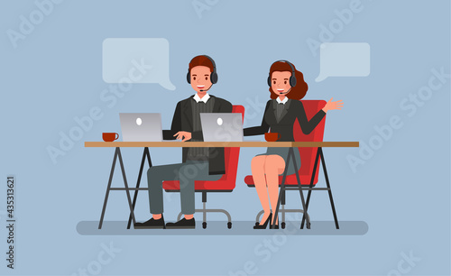 Concept of customer calls business. Businessmen and businesswomen character vector design.