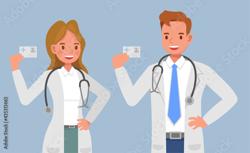 Doctor people holding healthcare smart card character vector design
