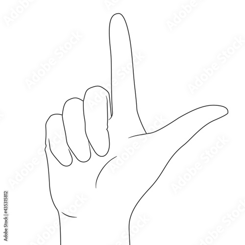Hand pointing up with index finger. Monochrome line art drawing.