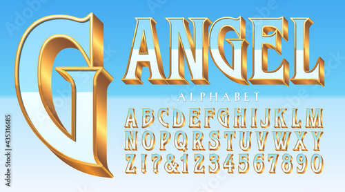 Angel alphabet: a heavenly gold and blue alphabet, suited to angelic themes, faith, holiness, heaven, religious beliefs, etc.