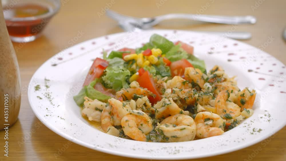 Garlic shrimp with fresh salad, Mediterranean Garlic shrimp with fresh salad, Mediterranean