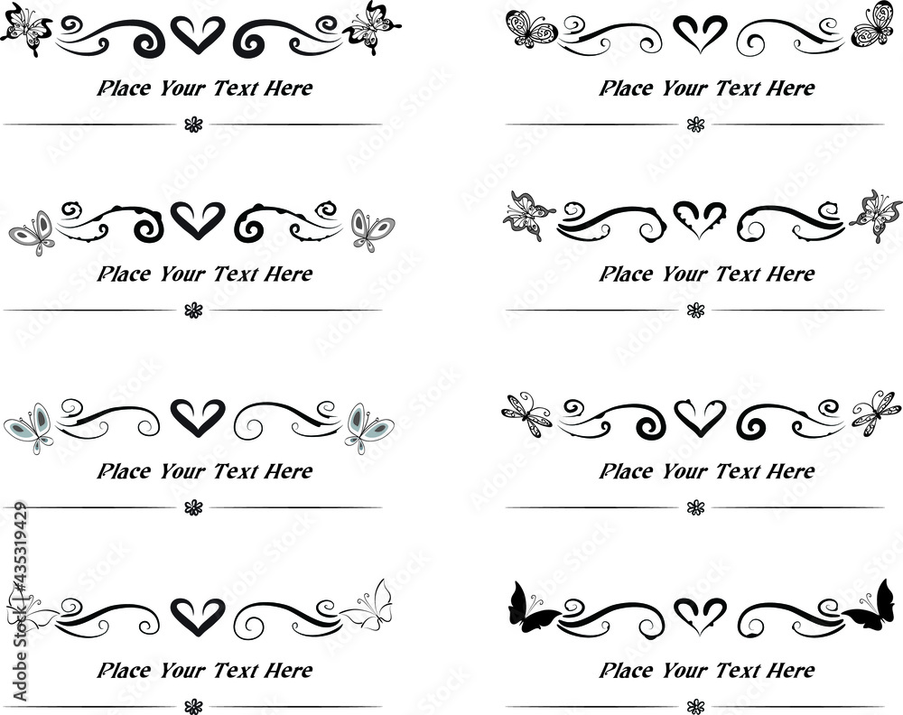 vector set: calligraphic design elements and page decoration with butterfly design vector set: calligraphic design elements and page decoration with butterfly design