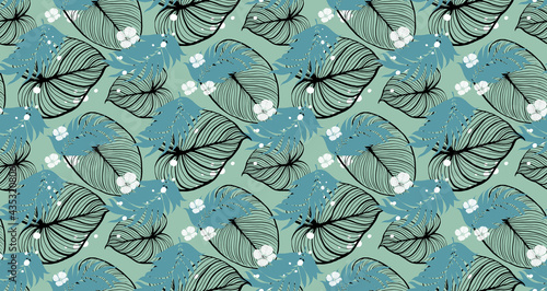 Natural fabric seamless pattern with tropical leaf palm . Vector illustration.