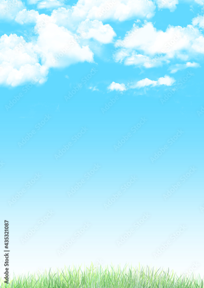 青空と雲と草原の背景(縦長) Stock Illustration | Adobe Stock